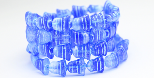 Flat Bell Beads, 31013001 Blue Lined (31013001-54323), Glass, Czech Republic