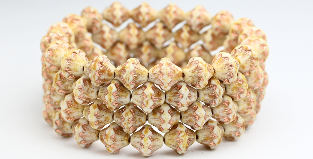 OUTLET 10克灯笼压制玻璃珠，11 x 11毫米，白色洞石铜衬里（02010-86800-54200），玻璃，捷克共和国