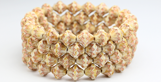 OUTLET 10克灯笼压制玻璃珠，11 x 11毫米，白色洞石铜衬里（02010-86800-54200），玻璃，捷克共和国