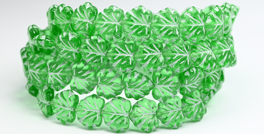 メープルリーフビーズ、50600 ホワイトライン（50600-54312）、ガラス、チェコ共和国