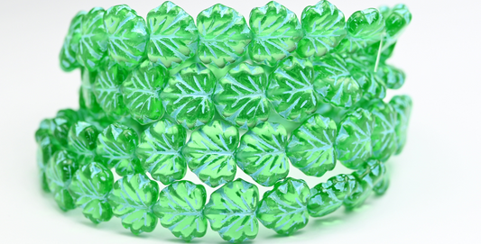 メープルリーフビーズ、50600 ライトブルーライン入り (50600-54308)、ガラス、チェコ共和国