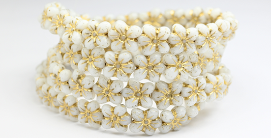 花朵压花玻璃珠，白金内衬（02010B-54302），玻璃，捷克共和国