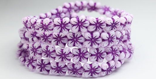Flower Pressed Glass Beads, White 54326 (02010-54326), Glass, Czech Republic