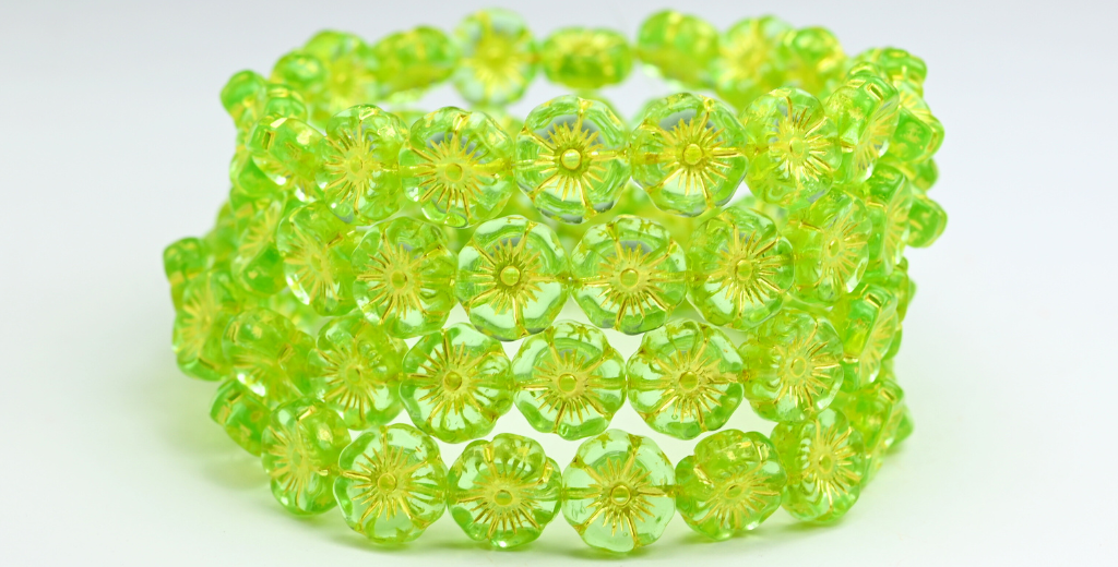 Hawaii Flower Pressed Glass Beads, Transparent Green 54320 (50800-54320), Glass, Czech Republic