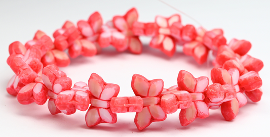 Table Cut Butterfly Beads, Opaque Pink 84304 (740204000-84304), Glass, Czech Republic