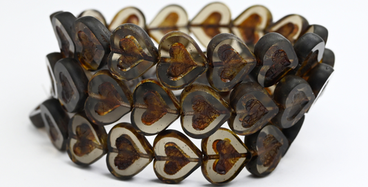 テーブルカットハートビーズ（ハート付き）、透明グレーマット（1412-40030-MAT）、ガラス、チェコ共和国