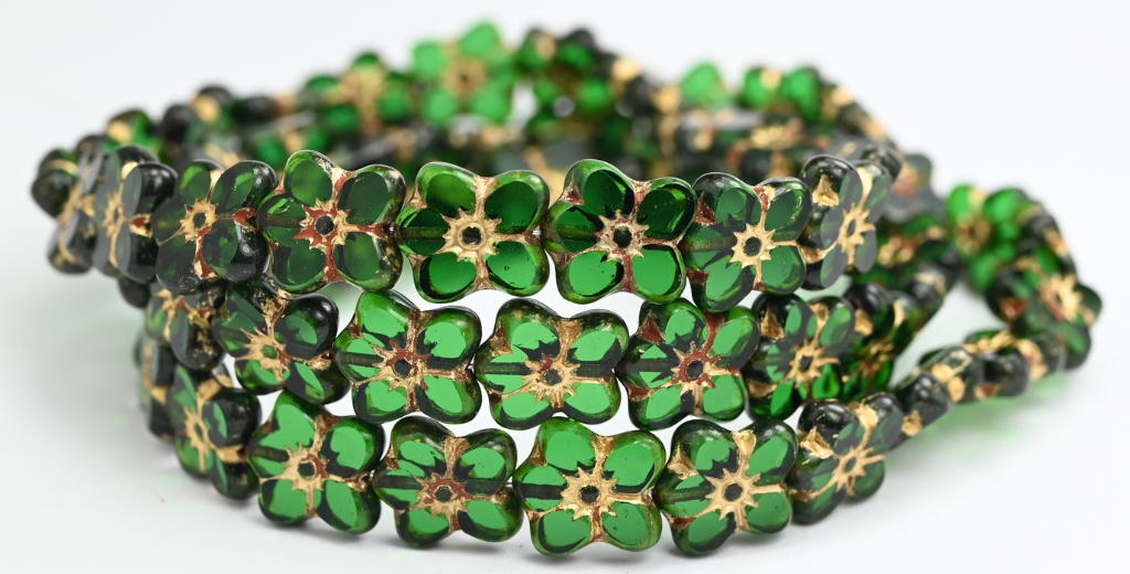 桌上切花珠子 Linum，透明绿色石灰华金色内衬 (50570-86800-54202)，玻璃，捷克共和国