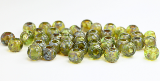 Pony Big Round Bagel Beads With Big Hole, Transparent Green Travertin (50210-86800), Glass, Czech Republic