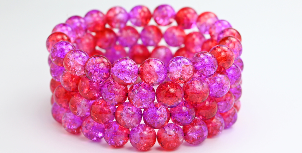 Round Pressed Glass Beads Druck, Crystal Glossy Red Pink Crack (00030-48120-CRACK), Glass, Czech Republic