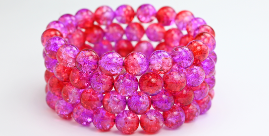 Round Pressed Glass Beads Druck, Crystal Glossy Red Pink Crack (00030-48120-CRACK), Glass, Czech Republic