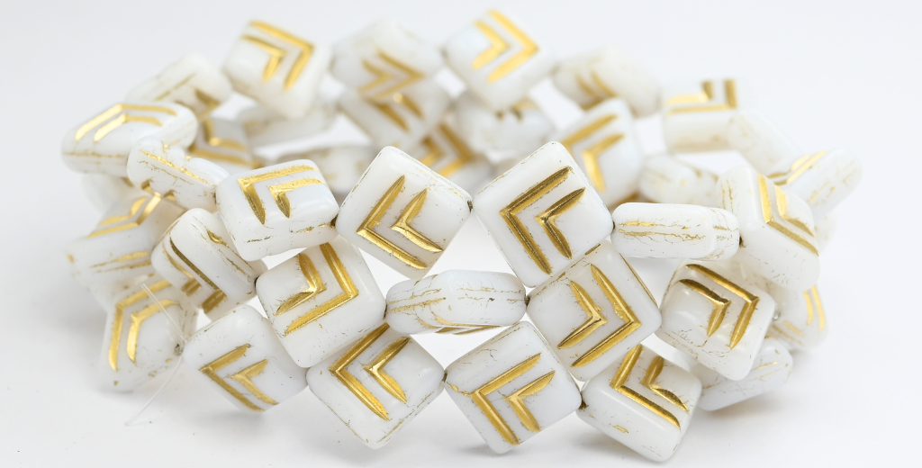 菱形のプレスガラスビーズ、ホワイトゴールドの裏地付き（02010-54202）、ガラス、チェコ共和国