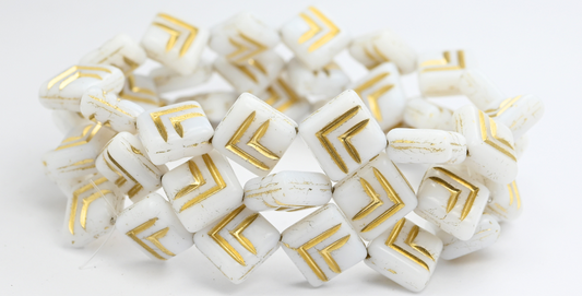 菱形のプレスガラスビーズ、ホワイトゴールドの裏地付き（02010-54202）、ガラス、チェコ共和国