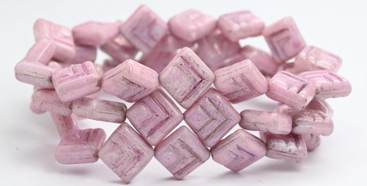 菱形压制玻璃珠，白色光泽紫丁香色 (02010-14494)，玻璃，捷克共和国