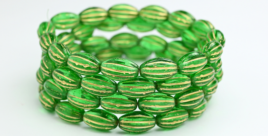 Oval Melon Beads, 50600 Gold Lined (50600-54202), Glass, Czech Republic