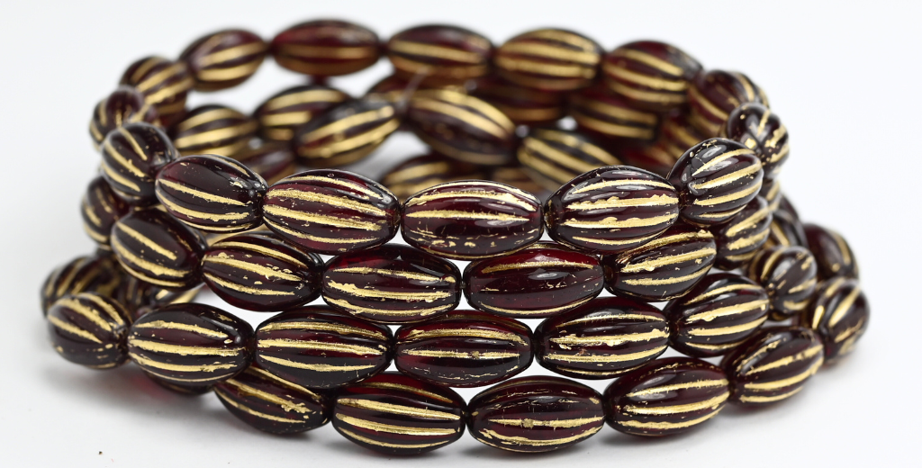 椭圆形瓜珠，透明红金衬里（90090-54202），玻璃，捷克共和国