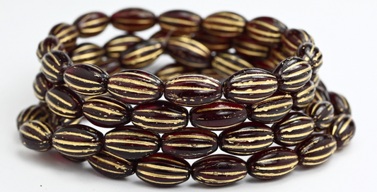 椭圆形瓜珠，透明红金衬里（90090-54202），玻璃，捷克共和国