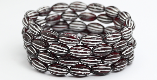 椭圆形瓜珠，透明红色银衬里（90090-54201），玻璃，捷克共和国