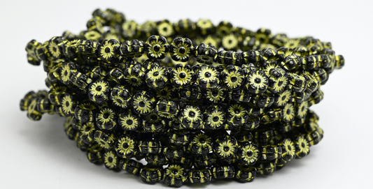 Hawaii Flower Pressed Glass Beads, Black 54320 (23980-54320), Glass, Czech Republic