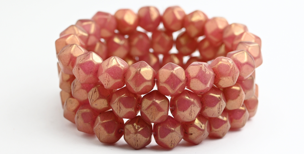 Irregular Rounded Beads, Opal Pink Luster Red Full Coated (72010-14495), Glass, Czech Republic