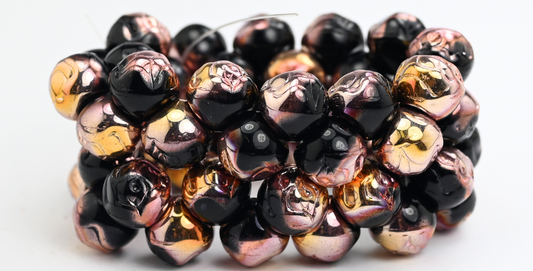 ローズゴールドカプリ（23980-27101）、丸型プレスガラスビーズ（ローズ付き）、ガラス、チェコ共和国