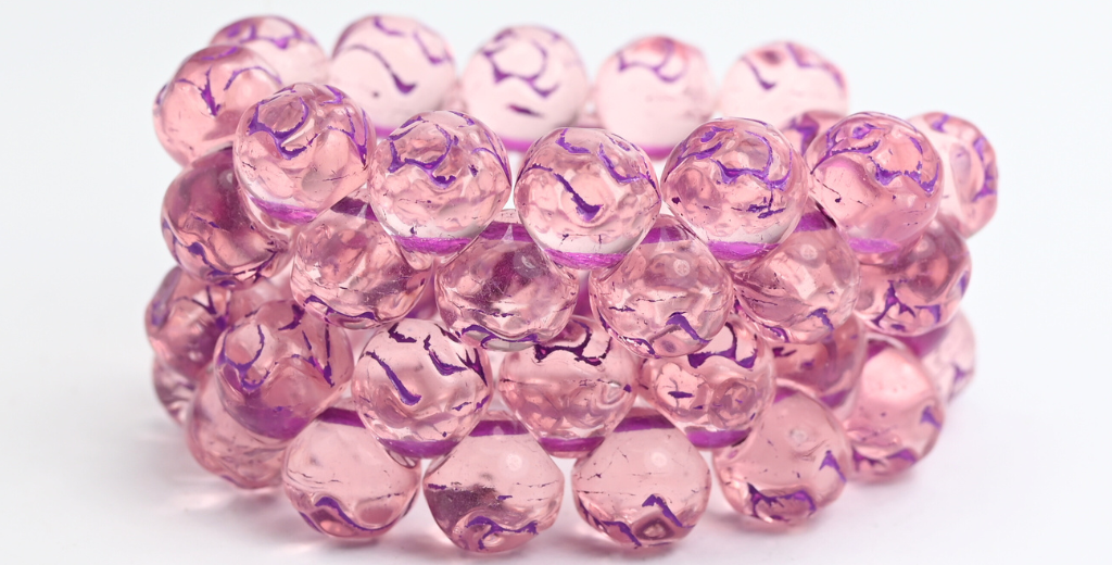 丸型プレスガラスビーズ（バラ付き）、透明ピンク 54326 (70120-54326)、ガラス、チェコ共和国
