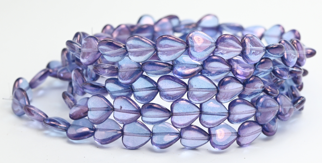 Heart Pressed Glass Beads, Crystal Luster Lila (00030-14494), Glass, Czech Republic
