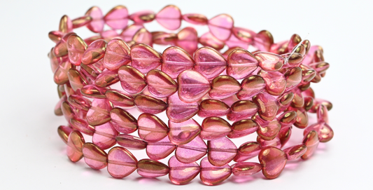 心形压制玻璃珠，水晶光泽红色全涂层 (00030-14495)，玻璃，捷克共和国