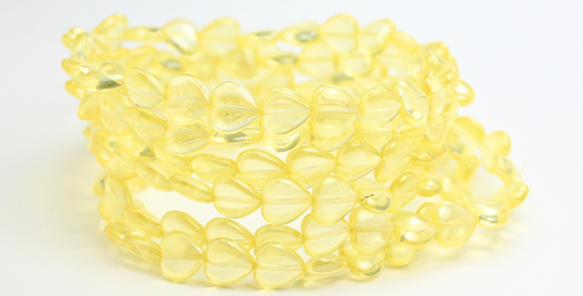 心形压制玻璃珠，水晶光泽黄色全涂层 (00030-14483)，玻璃，捷克共和国