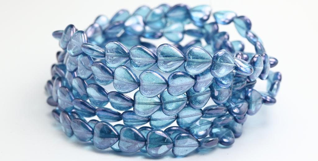 心形压制玻璃珠，水晶光泽蓝色全涂层 (00030-14464)，玻璃，捷克共和国