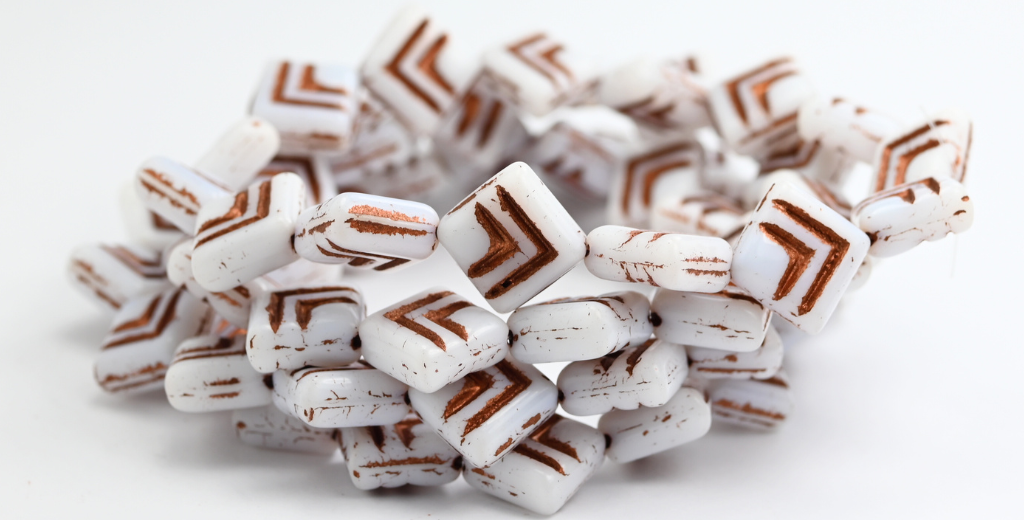Rhombus Pressed Glass Beads, White Copper Lined (02010-54319), Glass, Czech Republic