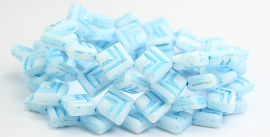 Rhombus Pressed Glass Beads, White Blue Lined (02010-54323), Glass, Czech Republic