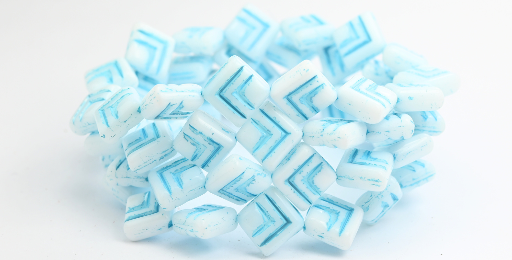 Rhombus Pressed Glass Beads, White Light Blue Lined (02010-54308), Glass, Czech Republic