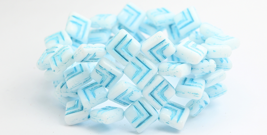 Rhombus Pressed Glass Beads, White Light Blue Lined (02010-54308), Glass, Czech Republic