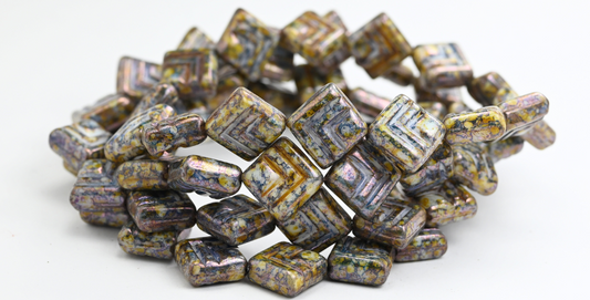 菱形プレスガラスビーズ、ホワイトセネガルブルー（02010-15664）、ガラス、チェコ共和国