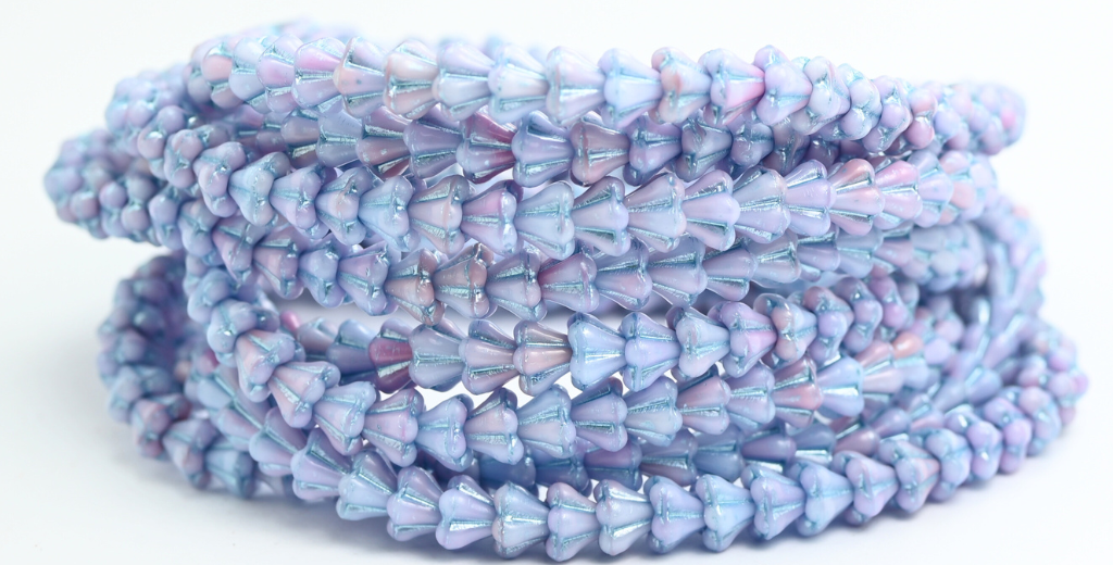 ベルフラワープレスガラスビーズ、ミックスブルーピンク不透明ブルーライン（37724-54323）、ガラス、チェコ共和国〜STRANDED