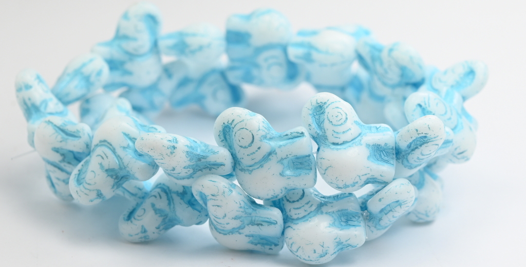 Elephant Animal Pressed Glass Beads, White Light Blue Lined (02010-54308), Glass, Czech Republic