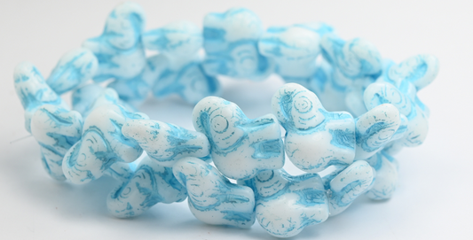 大象动物压制玻璃珠，白色浅蓝色内衬（02010-54308），玻璃，捷克共和国