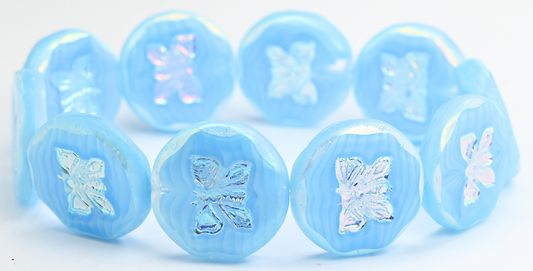 Table Cut Round Beads With Butterfly, 66017 Ab 2X (26-66017-AB-2X), Glass, Czech Republic