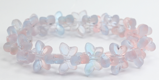 桌切蝴蝶珠，透明粉红哑光（7011020210-M），玻璃，捷克共和国