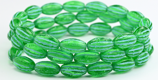 椭圆形瓜珠，50600 浅蓝色内衬（50600-54308），玻璃，捷克共和国