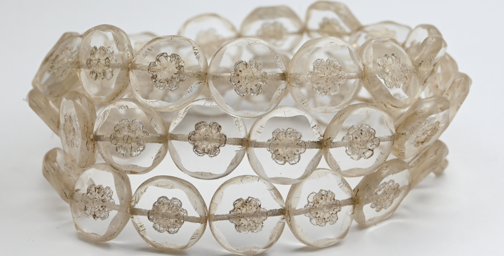 Table Cut Round Beads With Flower, Crystal 14401 (15-00030-14401B), Glass, Czech Republic