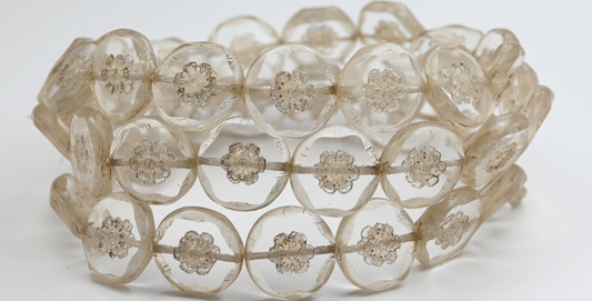 Table Cut Round Beads With Flower, Crystal 14401 (15-00030-14401B), Glass, Czech Republic