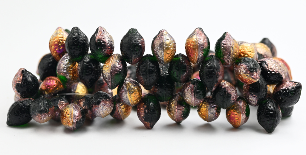 Lemon Friut Pressed Glass Beads, Transparent Green Emerald Sliperit (50150-29500), Glass, Czech Republic ~ STRANDED