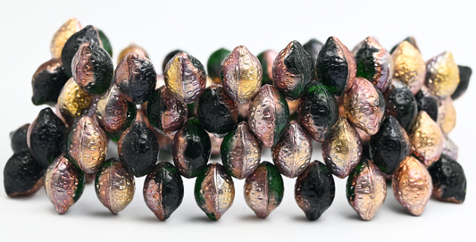 Lemon Friut Pressed Glass Beads, Transparent Green Emerald Rose Gold Capri (50150-27101), Glass, Czech Republic ~ STRANDED