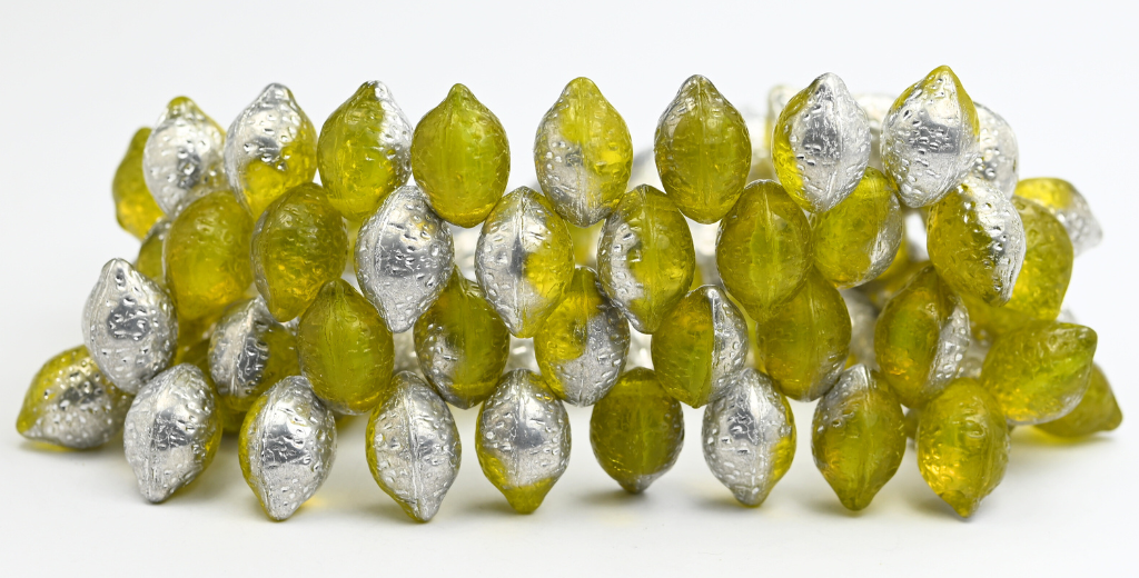 Lemon Friut Pressed Glass Beads, Transparent Yellow Crystal Silver Half Coating (80010-27001), Glass, Czech Republic ~ STRANDED