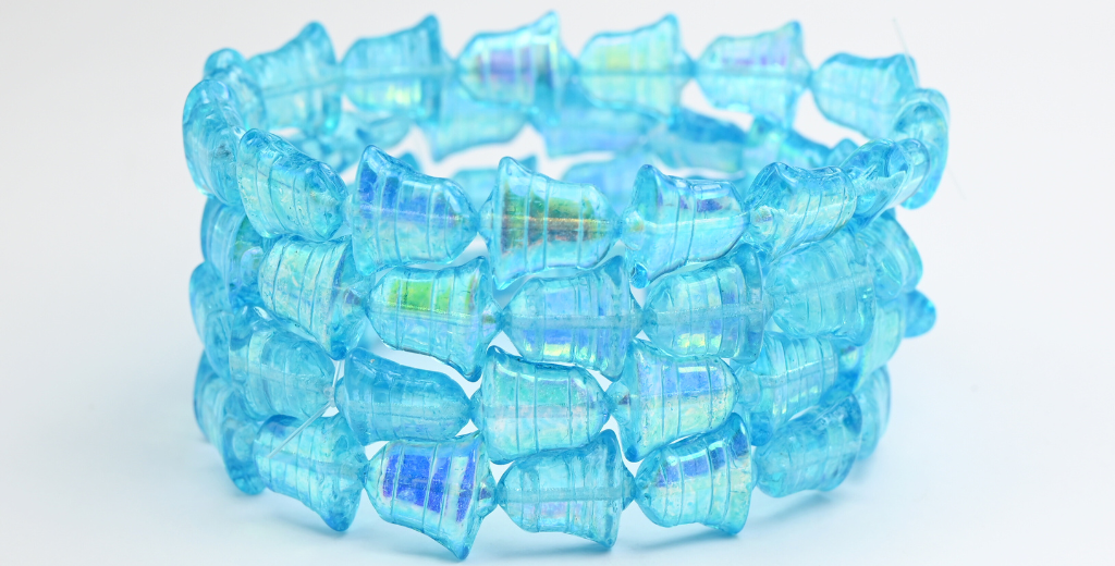 Flat Bell Beads, Crystal Light Aqua Blue Ab (00030-34308-AB), Glass, Czech Republic