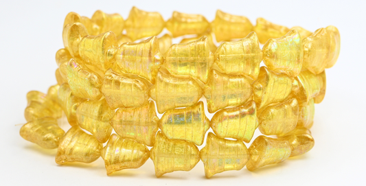 Flat Bell Beads, Crystal Light Yellow Ab (00030-34302-AB), Glass, Czech Republic