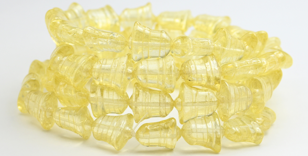 Flat Bell Beads, Crystal Luster Yellow Full Coated (00030-14483), Glass, Czech Republic