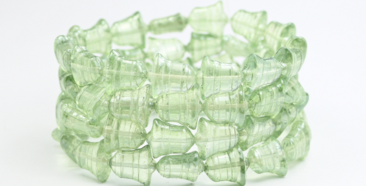Flat Bell Beads, Crystal Luster Green Full Coated (00030-14457), Glass, Czech Republic