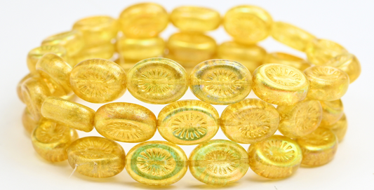 椭圆形猕猴桃压制玻璃珠，水晶浅黄色 Ab (00030-34302-AB)，玻璃，捷克共和国